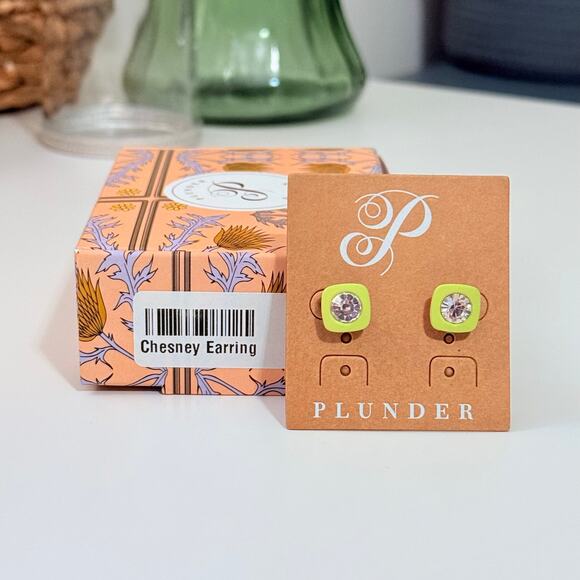 New Plunder "Chesney" Green Square Earrings (.5") - Picture 4 of 4